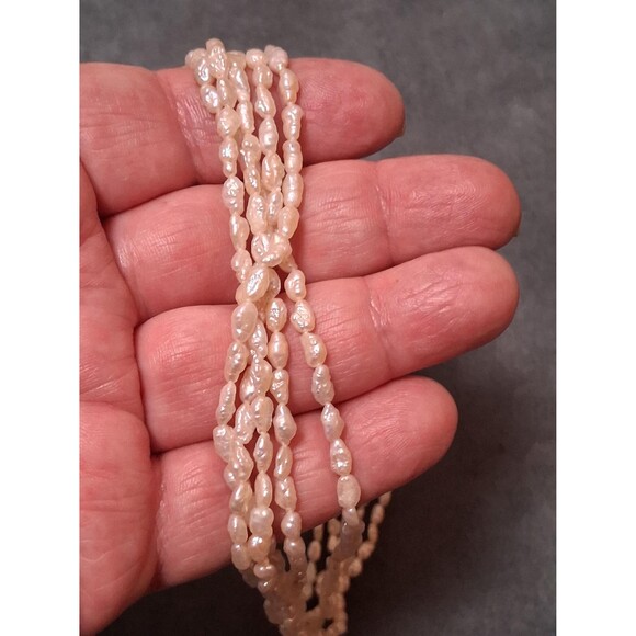 Vintage Freshwater Pearl 5 Strand Necklace Sterling Clasp - Picture 2 of 6